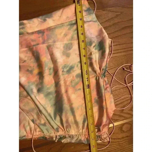 For Love & Lemons Mini Slip Dress XS Tie Dye Ruched Open Back Asymmetric Strappy - Picture 12 of 16